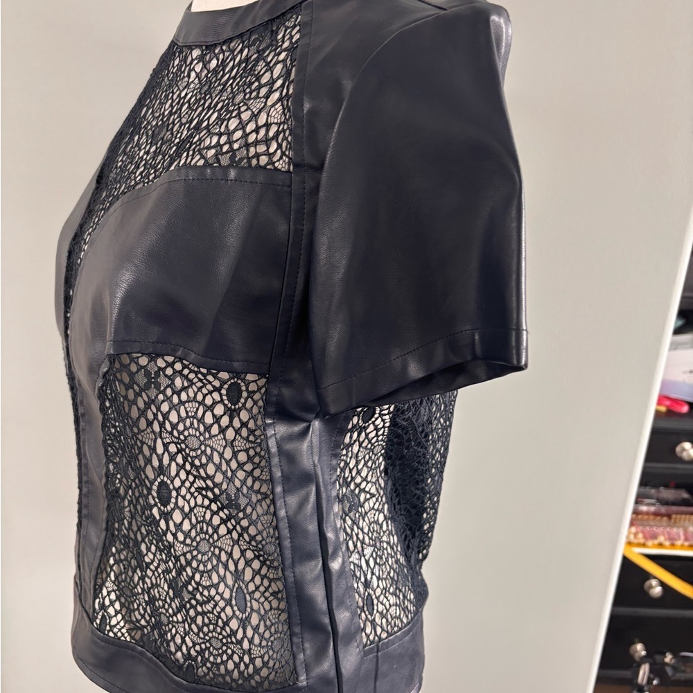 Black Lace and Vegan Leather Top - Picture 5 of 5